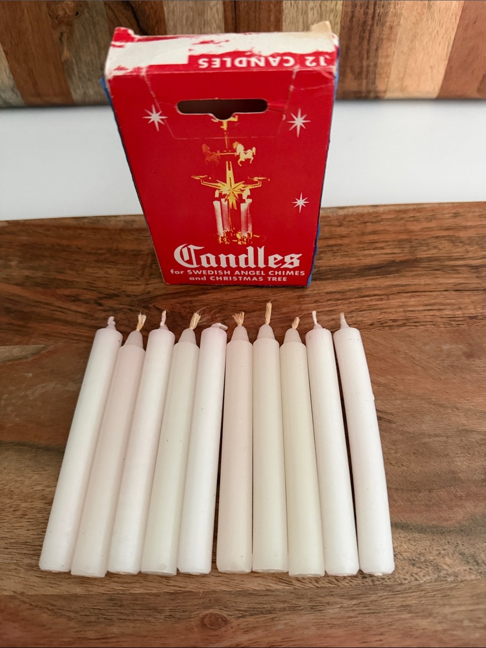 Swedish Angel Chimes Christmas Tree Candles - White Taper Set (10) and Box READ